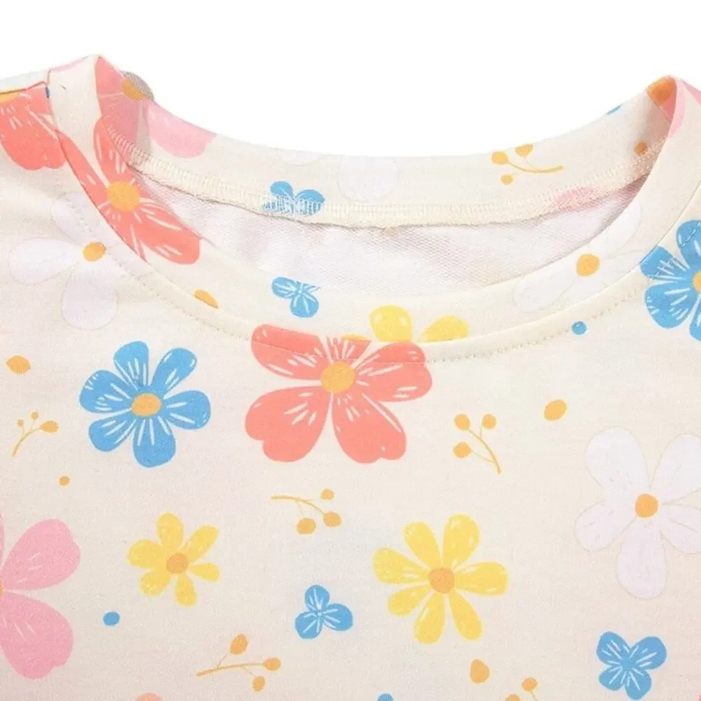 Floral Print Crop Top Wide Leg Short Set New Sizes S M L XL